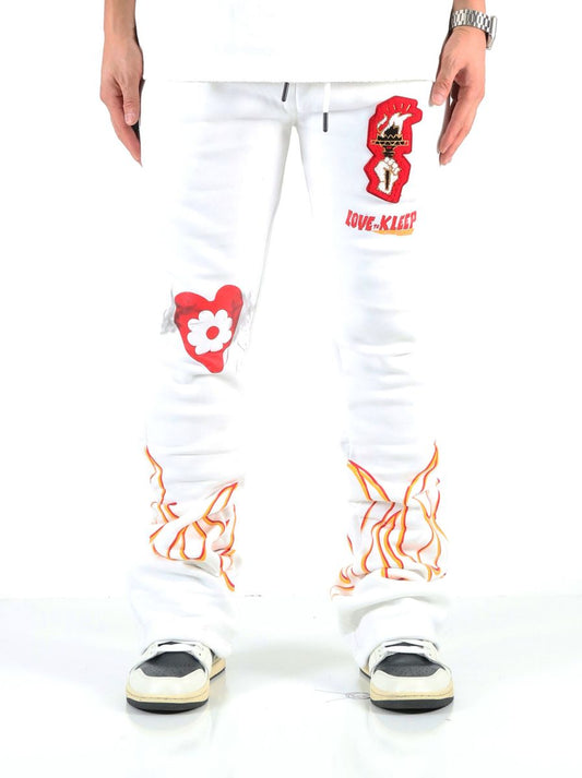 Heavy Weight Brushed Graphic Skinny Flare Stacked Pants
