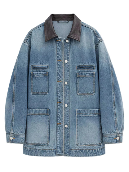 Button Up Dropped Shoulder Denim Jacket