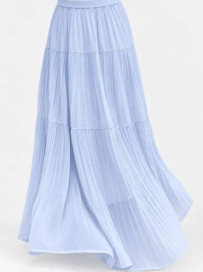 High-waisted tiered pleated maxi skirt