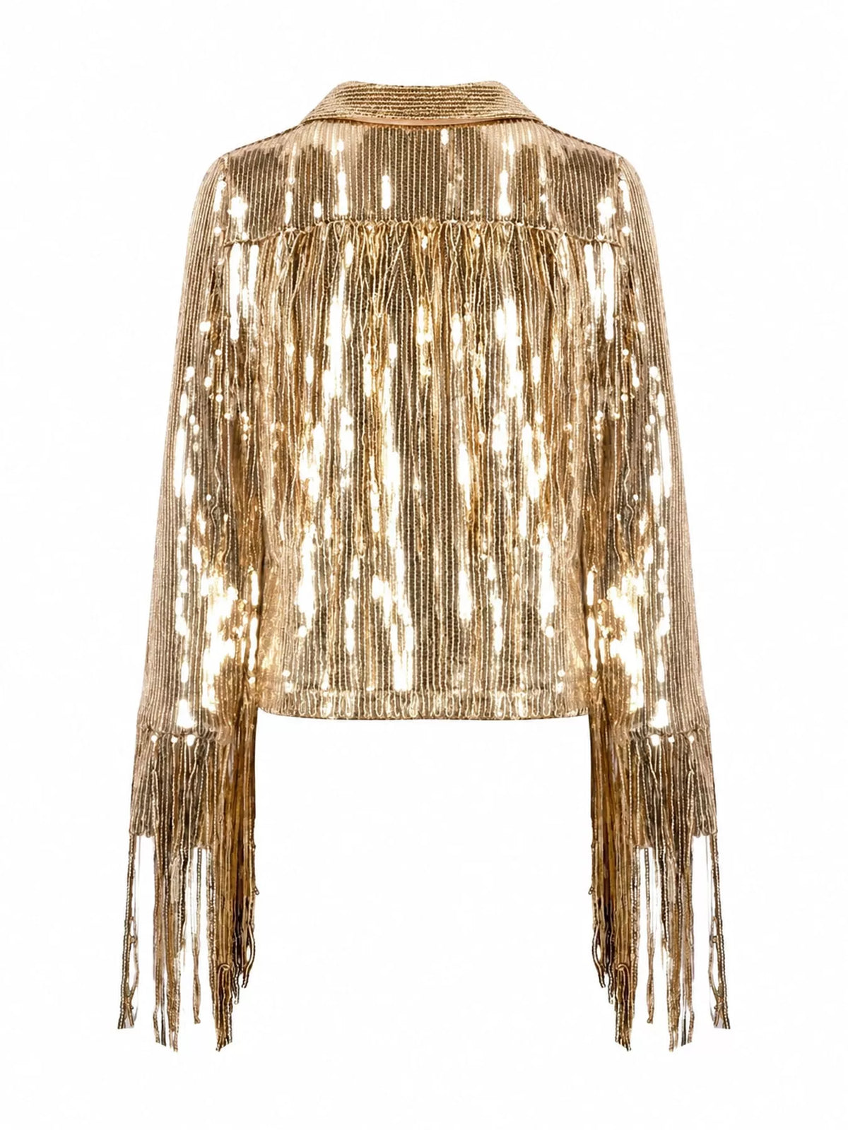 Glamorous Gold Sequin Fringe Statement Jacket — alternate product view | KRIFFA