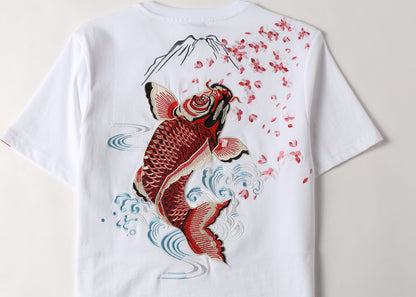 Red Koi Fish Embroidered Tee