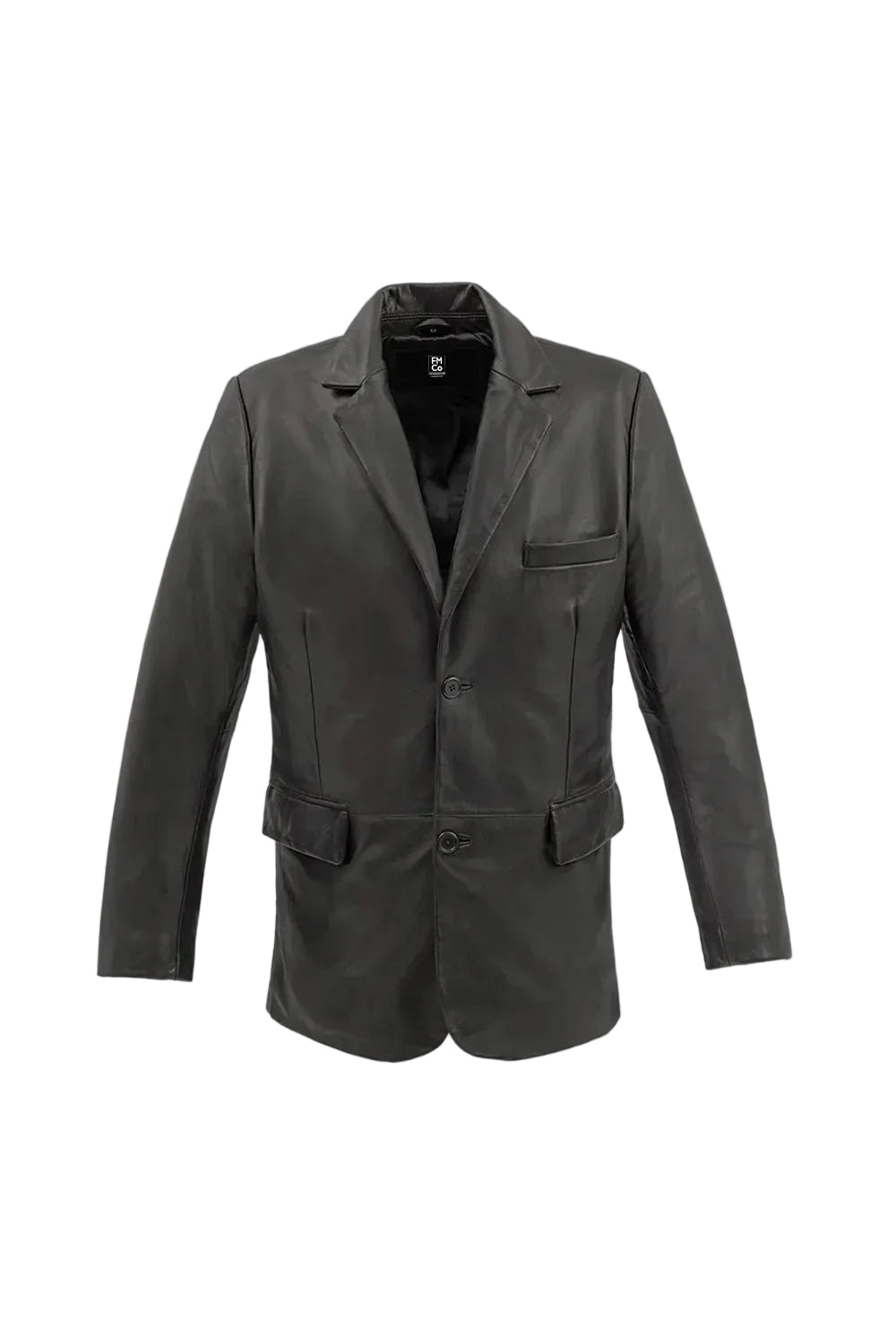 Black leather jacket on a light gray background