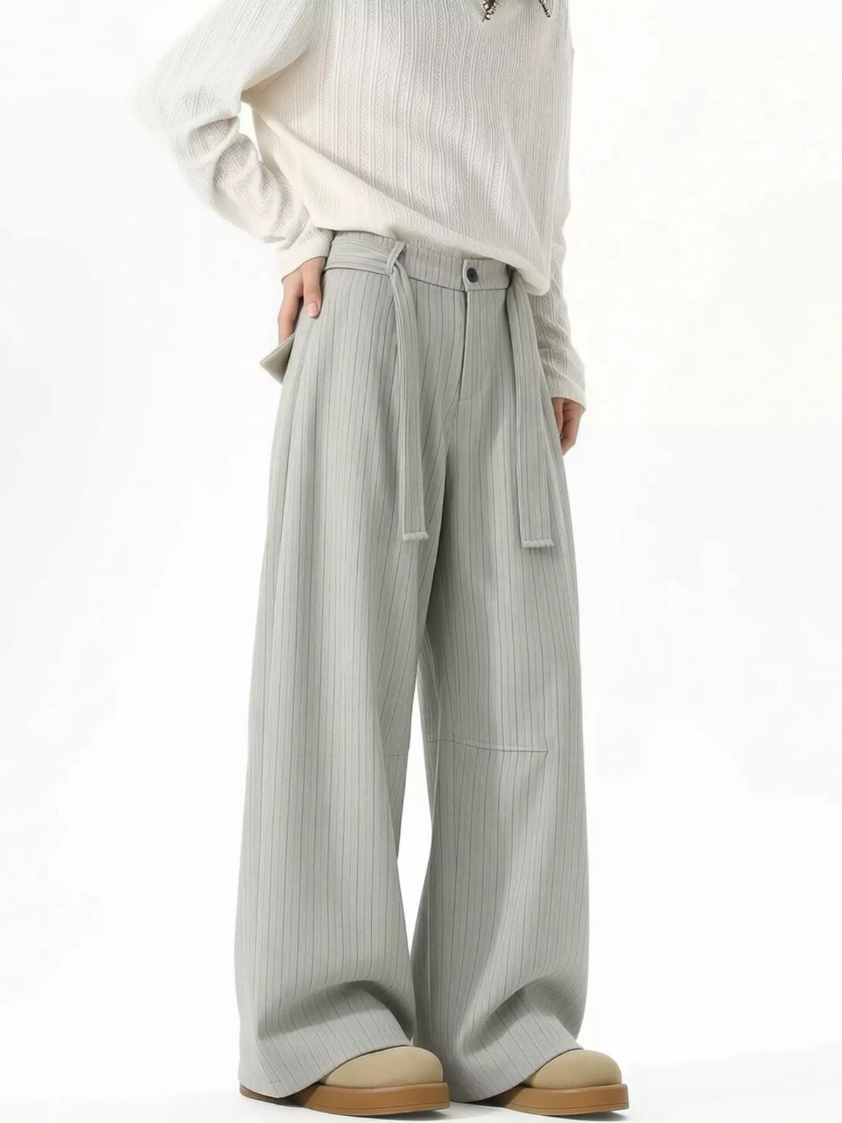 High-Waisted Striped Wide-Leg Pants