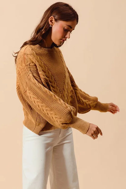 Mineral Washed Loose Fit Textured Cable Sweater.