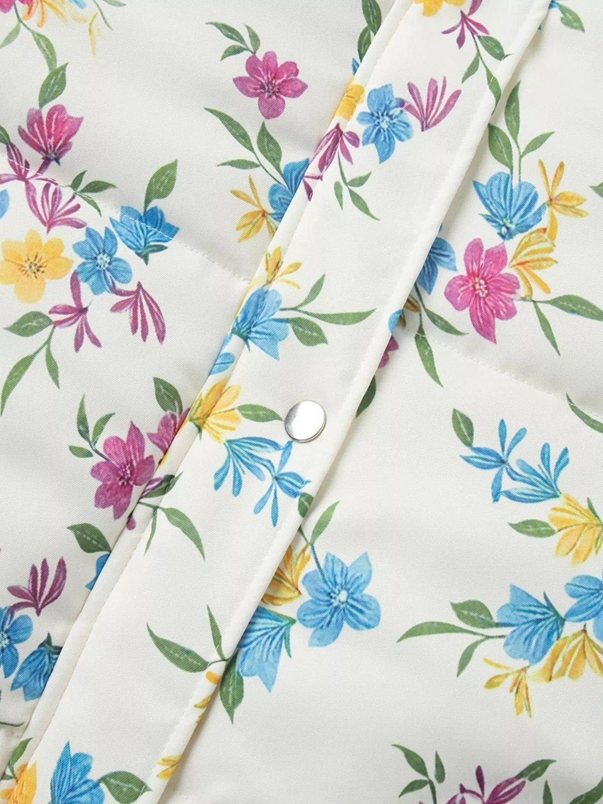 Floral print puffer jacket with stand collar