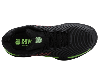 K-Swiss Men's Hypercourt Express 2 2E Wide Court Shoes – Black/Soft Neon Green/Neon Lava