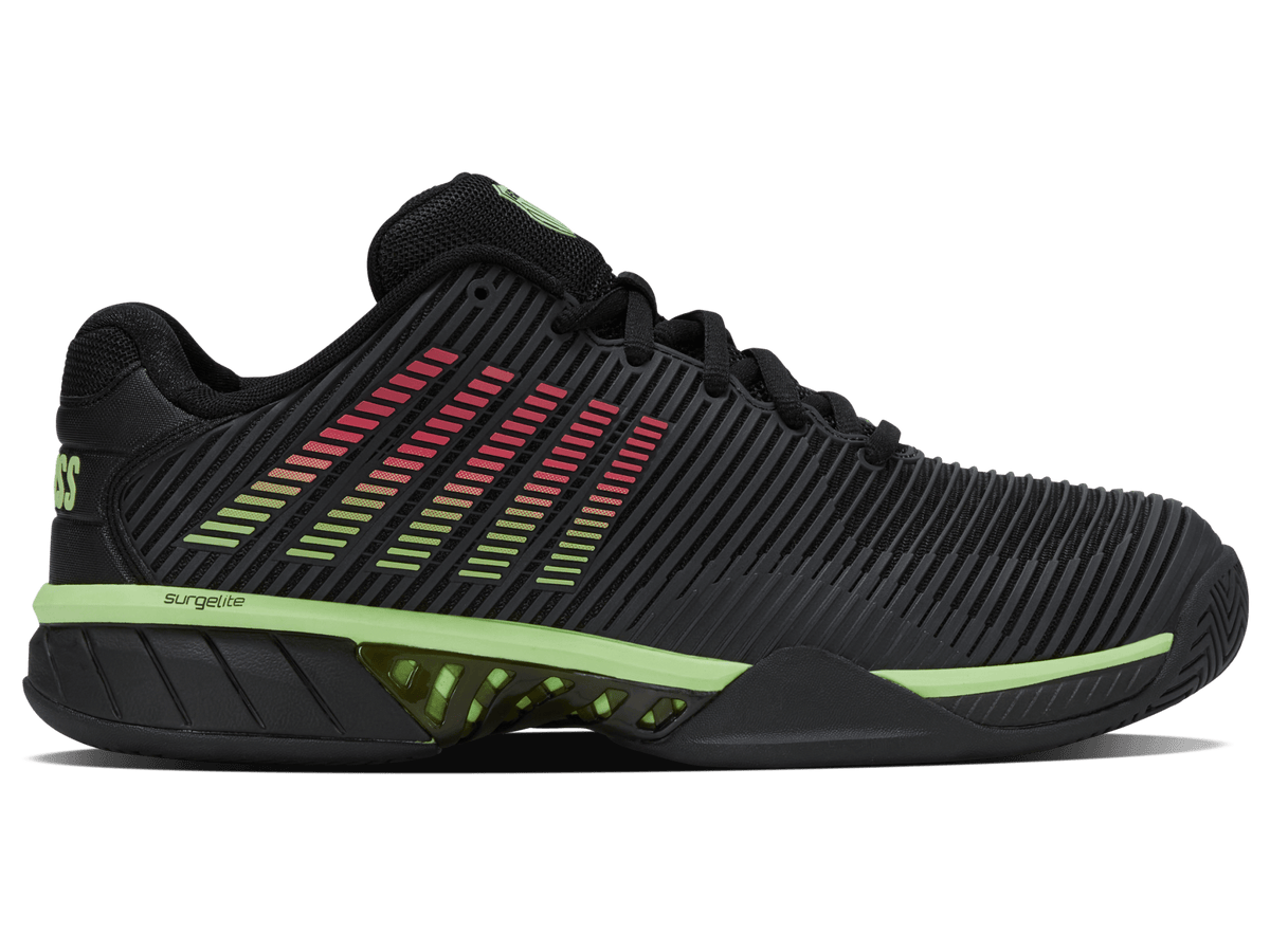 K-Swiss Men's Hypercourt Express 2 2E Wide Court Shoes – Black/Soft Neon Green/Neon Lava