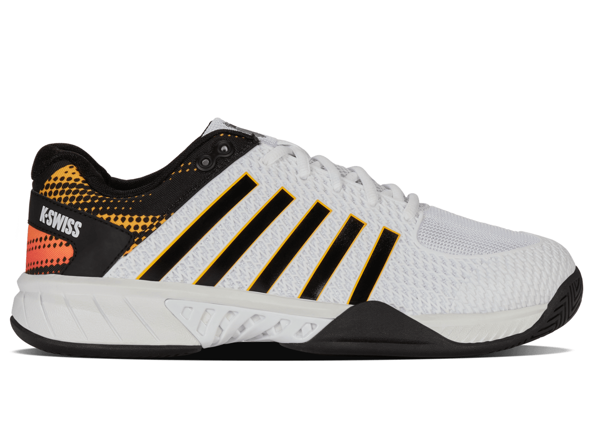 K-Swiss men's Express Light Pickleball 2E wide shoe in White/Daffodil.