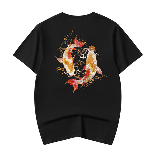 Golden Koi Fish Embroidery Tee