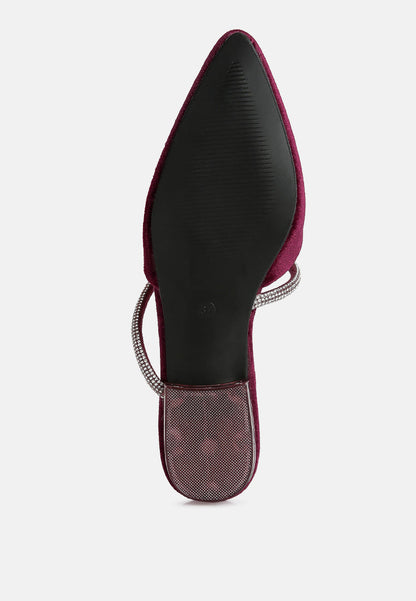 Turnon Velvet Diamante Detail Flat Mules