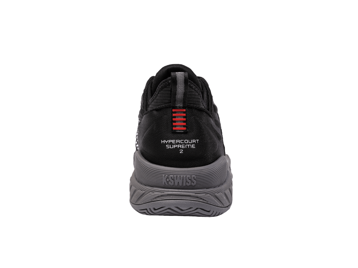 K-Swiss Men's Hypercourt Supreme 2 Tennis Shoes – Black/Steel Gray/Fiery Red