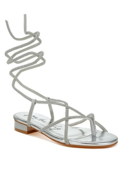 Babbity Rhinestone Embellished Lace-Up Sandals.