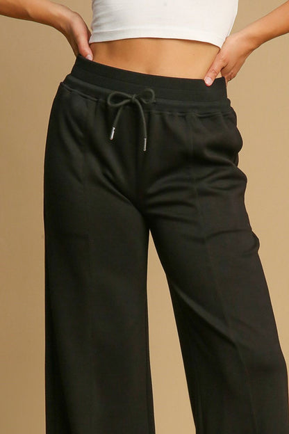 Drawstring Wide Leg Pants with Pockets