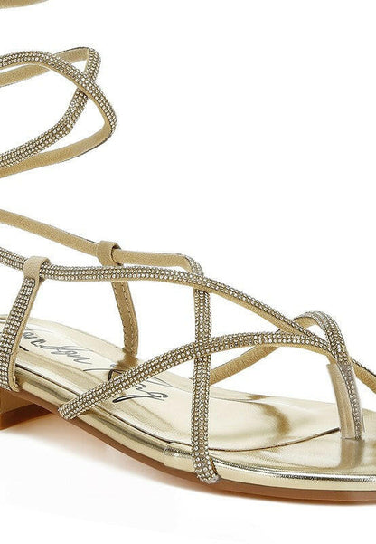 Babbity Rhinestone Embellished Lace-Up Sandals.