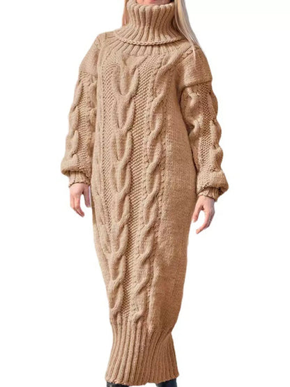 Oversized Chunky Cable Knit Turtleneck Sweater Dress