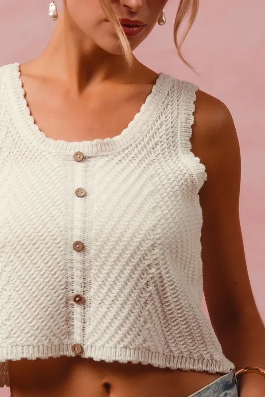 Chevron Pattern Buttoned Front Lightweight Tank Top.