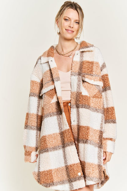 Multi Plaid Fuzzy Sleeve Jacket