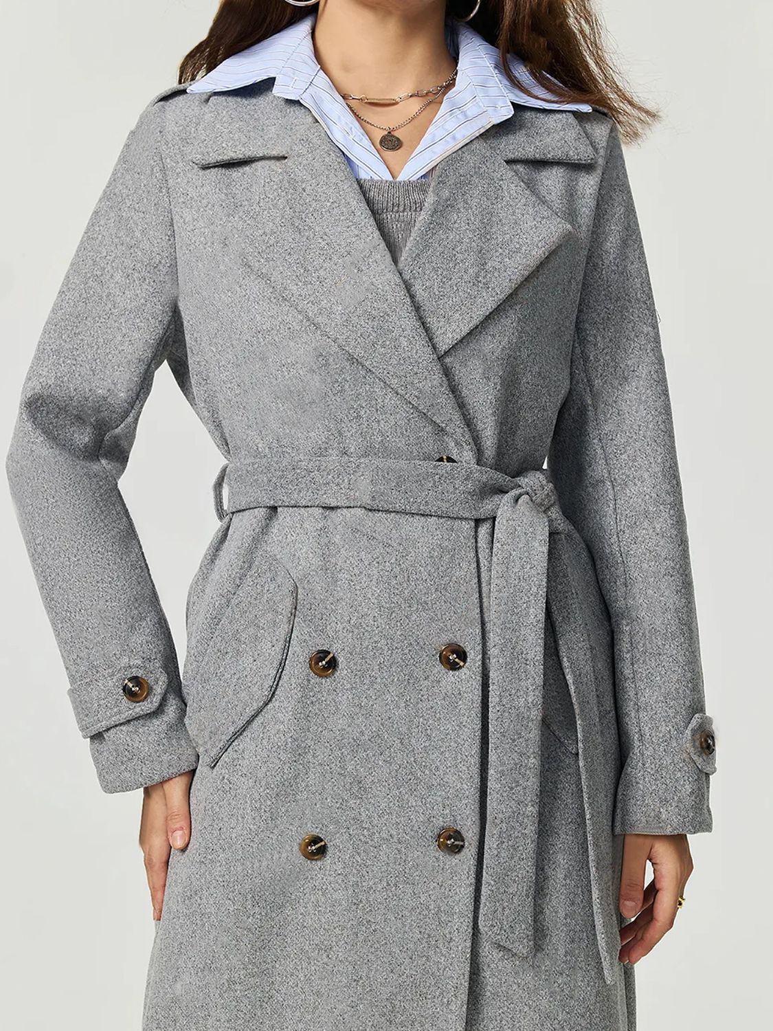 Collared Neck Long Sleeve Longline Coat