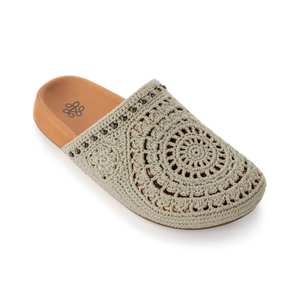 Bolinas Clog - Hand Crochet | Natural Grey Medallion