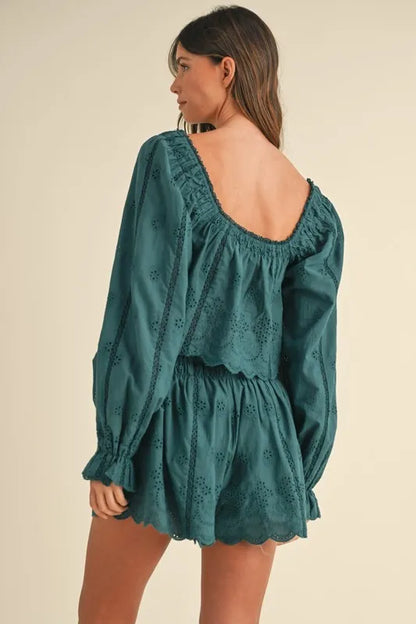 Embroidered Scalloped Lace Top and Short Set.