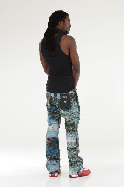 Painting Tapestry Stacked Flare Jeans