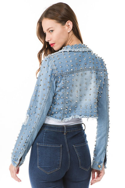 Studded Crop Top Denim Jacket