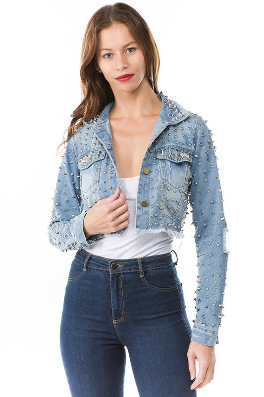 Studded Crop Top Denim Jacket