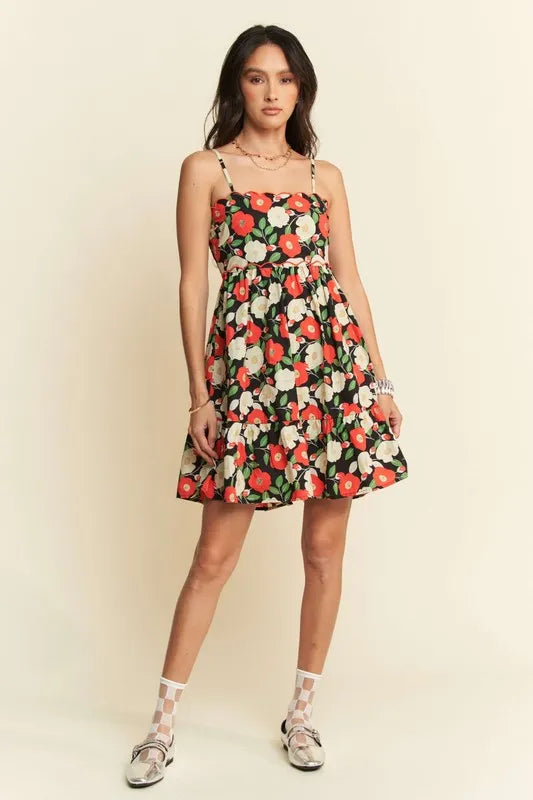 Floral Scalloped Cutout Back Mini Dress.