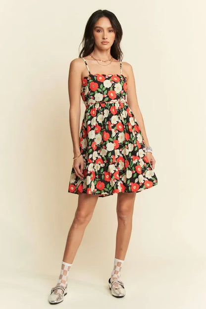Floral Scalloped Cutout Back Mini Dress.