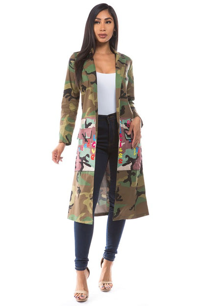 Camo Long Trench Coat