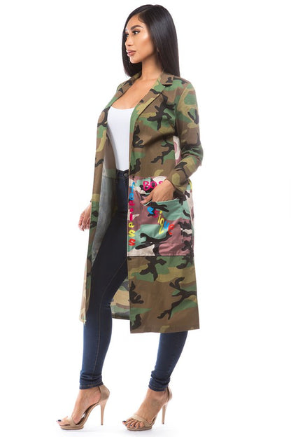 Camo Long Trench Coat