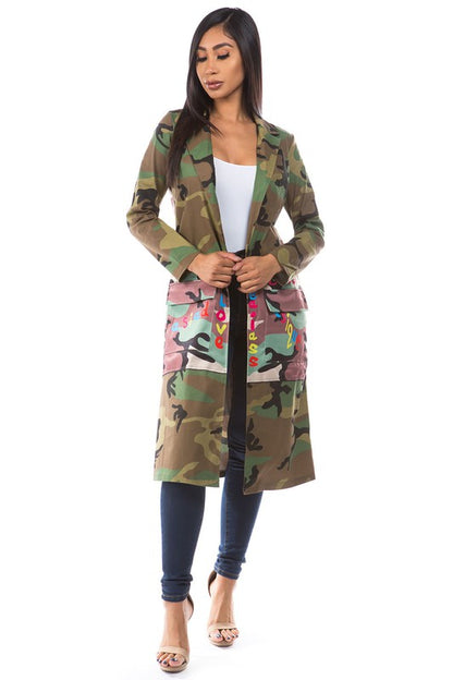 Camo Long Trench Coat