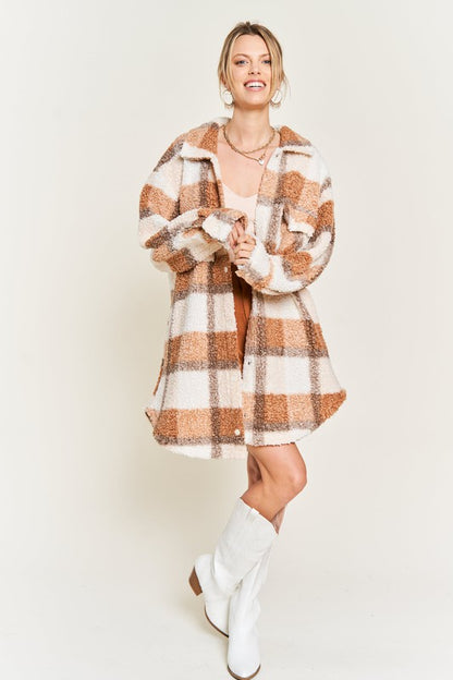 Multi Plaid Fuzzy Sleeve Jacket