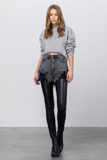 High Rise Leather Denim Combo Pants