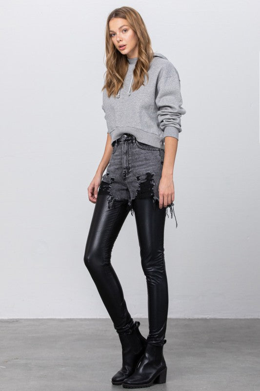 High Rise Leather Denim Combo Pants