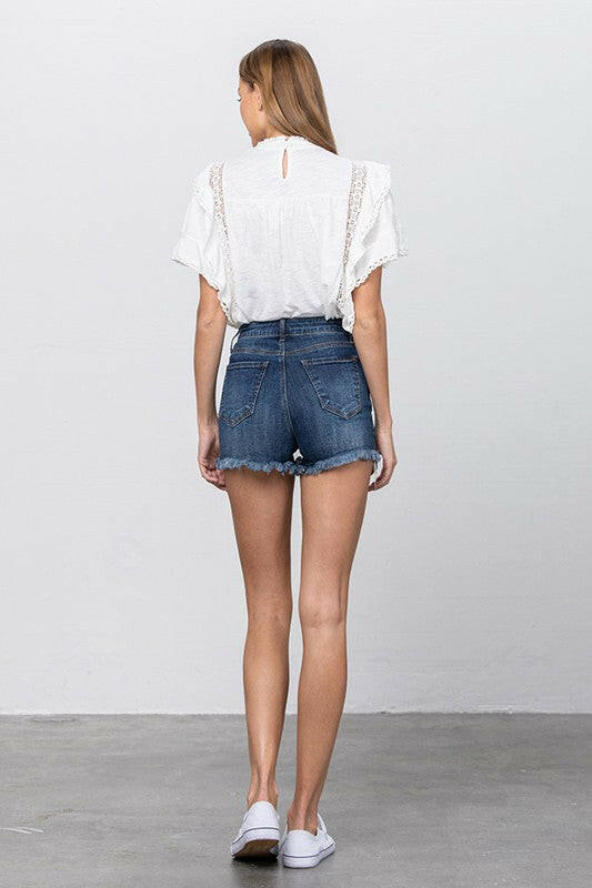 High Waist Lace Lining Trim Shorts.