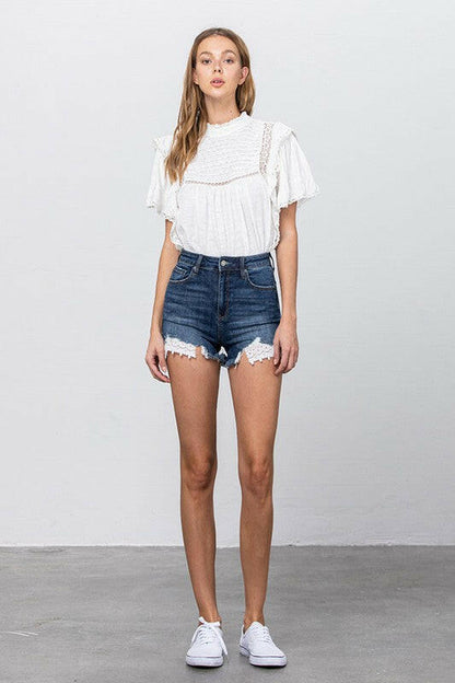 High Waist Lace Lining Trim Shorts.