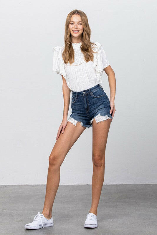 High Waist Lace Lining Trim Shorts.