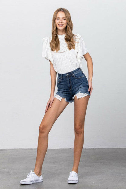 High Waist Lace Lining Trim Shorts.