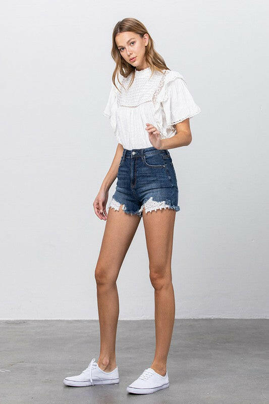 High Waist Lace Lining Trim Shorts.