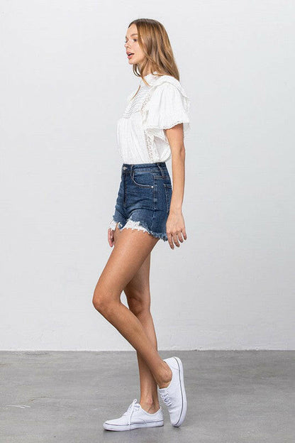 High Waist Lace Lining Trim Shorts.