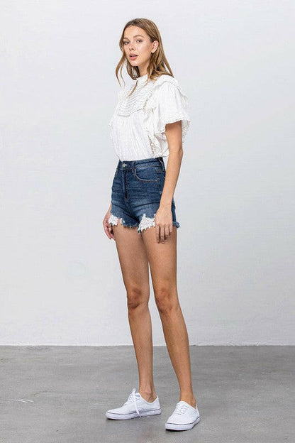 High Waist Lace Lining Trim Shorts.