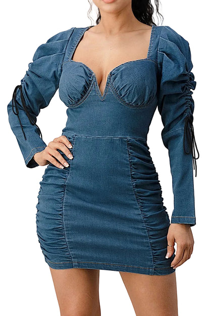 Denim Ruched Corset Mini Dress
