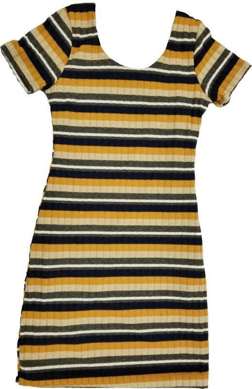 KIDS RIB STRIPE SHORT SLEEVE DRESS