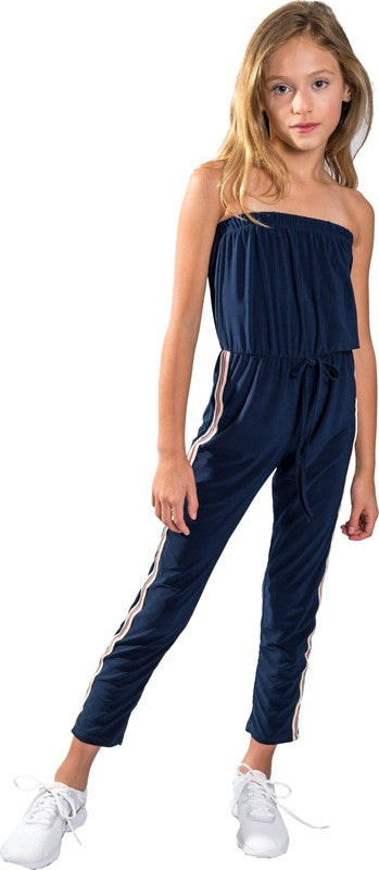 KIDS NAVY STRIPE SIDE JUMPSUIT