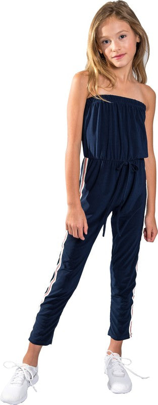 KIDS NAVY STRIPE SIDE JUMPSUIT