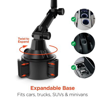 HyperGear Car Caddy Cup Holder Swivel Tray Expandable w Phone Mount