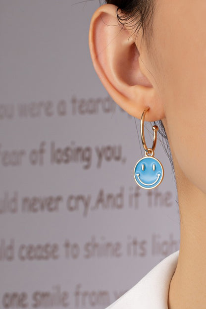 Smiley face charm hoop earrings