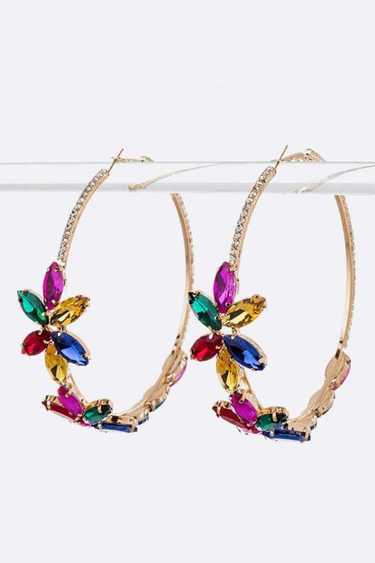 Crystal Flower Oversize Hoop Earrings