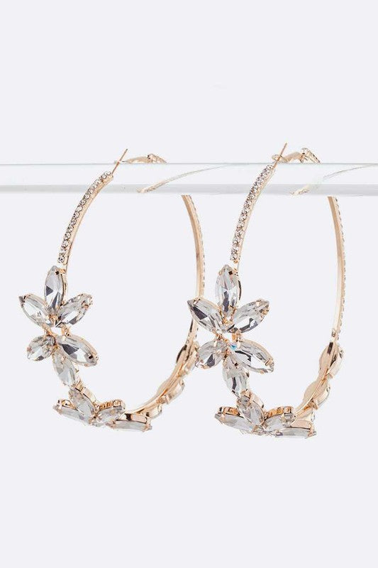 Crystal Flower Oversize Hoop Earrings